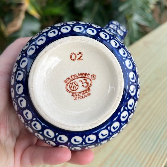 Handmade Polish Pottery Small Serving Pitcher - Bolesławiec, Blue Pattern, 5” - Picture 10 of 10